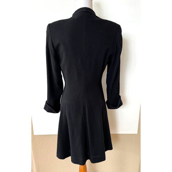 Vintage 90s Career Black Coat Dress Sz 4 Ruffle Front Single Button Rayon Blend - Picture 3 of 15